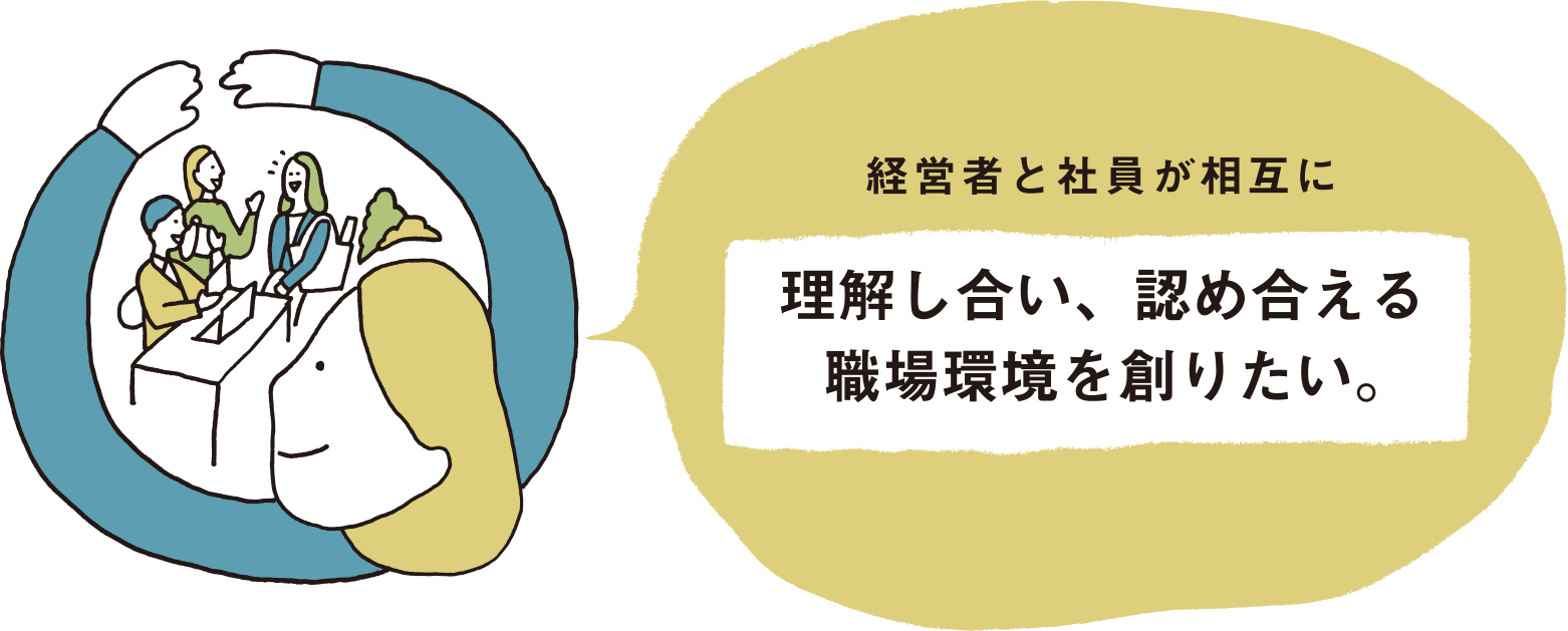 経営者と社員が相互に理解し合い、認め合える職場環境を創りたい。